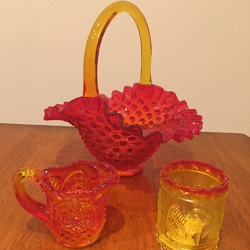 Glass Basket With Small Pitcher & Toothpick Holder